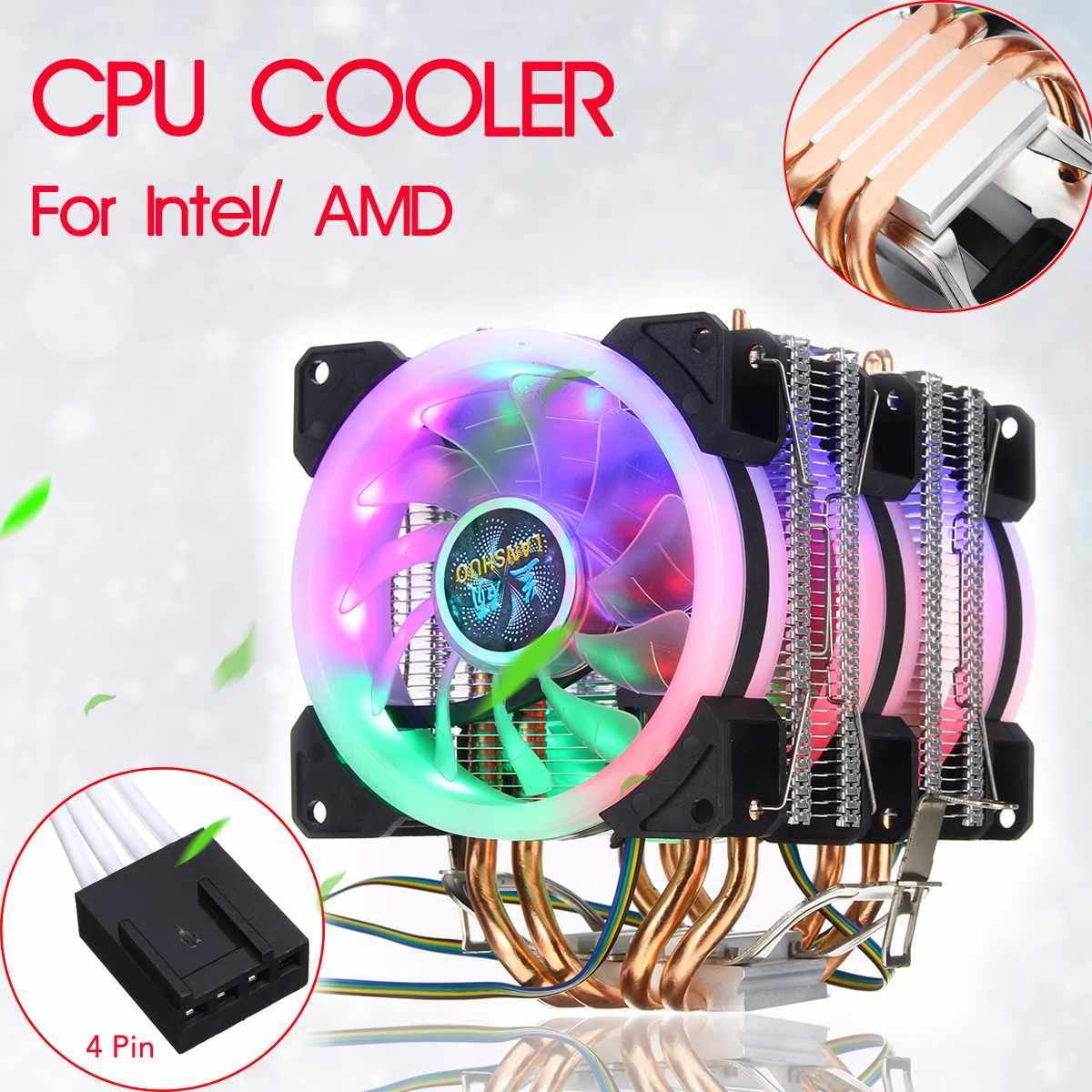 6 Heatpipe وحدة المعالجة المركزية برودة المزدوج برج مع RGB 4pin وحدة المعالجة المركزية مروحة تبريد غرفة تبريد ل إنتل 775/1150/1151 /1155/1156/1366 ل AMD المقبس
