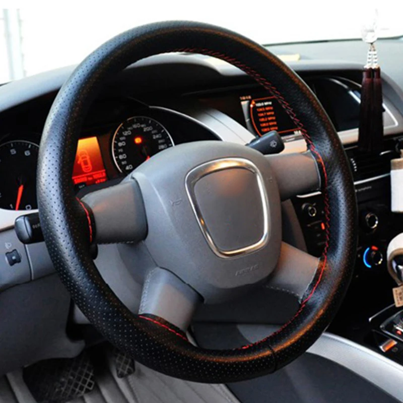 

38cm Microfiber Leather Car Hand Sewing Steering Wheel Cover Laser Full Punching Four Seasons Hand Sewing Set Breathable Cover