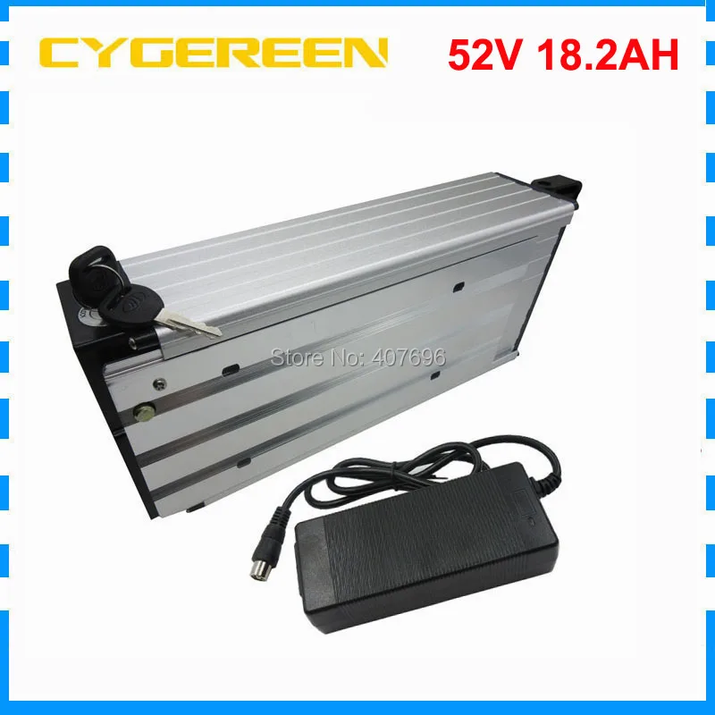 

1500W 52V 18AH rear rack battery 51.8V Ebike battery pack 52V 18.2AH lithium battery pack with 30A BMS 58.8V 2A Charger