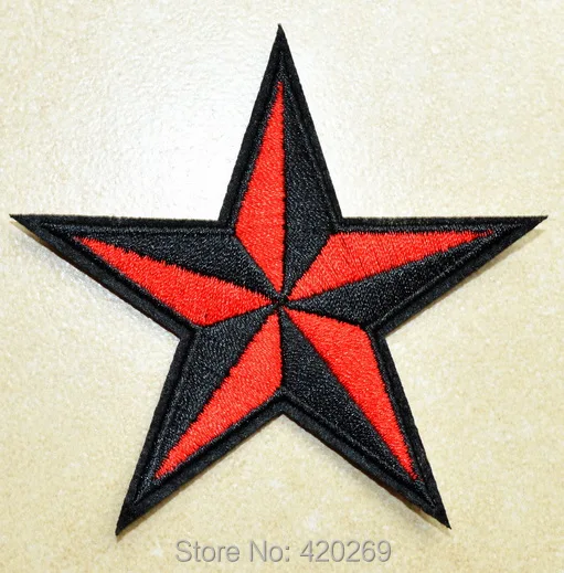 

HOT SALE! ~ Red Black Nautical Star Embroidered Iron On Patches, sew on patch,Appliques, Made of Cloth,100% Guaranteed Quality