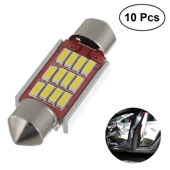 

10pcs 12 LED 36mm Car Interior Bulb Decoded CANBUS Lamp Light Bulb 4014 for Interior Car Lights License Plate (White Light)
