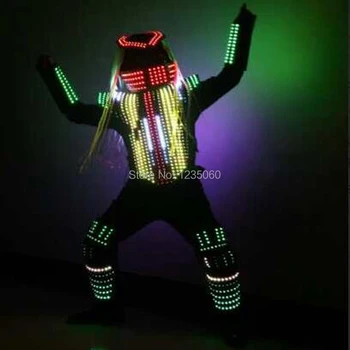 

Digital LED Robot suit Costume with helmet and optical fiber hair