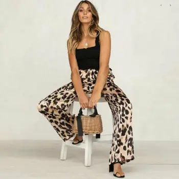 

Summer Women's High Waist Leopard Print Casual Office Lady Work Loose Sexy Wide Leg Pants S-XL Hot sale