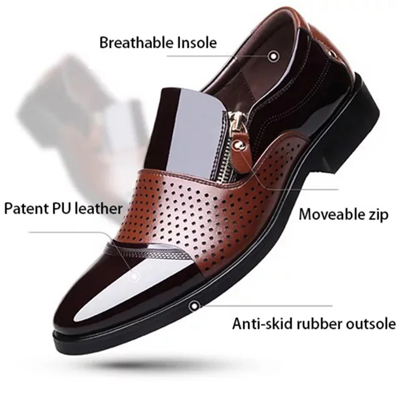 Men Formal PU Leather Shoes Business Formal Slip on Breathable Hollow Shoes Men Formal PU Leather Shoes Business Formal Slip on Breathable Hollow Shoes