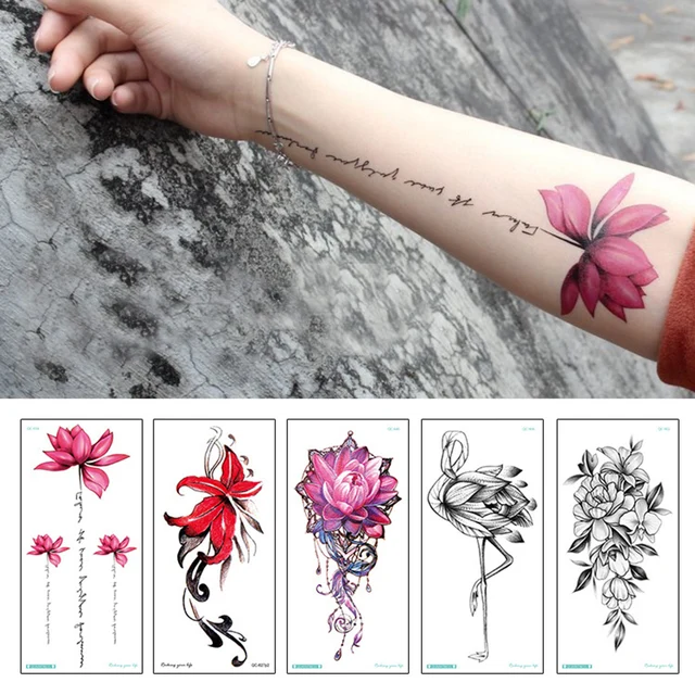 Fashion Colorful Flowers Tattoo Women New Waterproof Temporary Black Tattoo Sticker Body Art