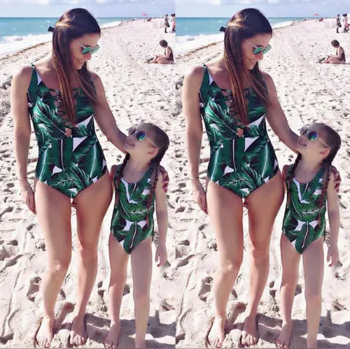 

Family Matching Swimwear Mother Daughter Women Bandage Bikini Girl Swimsuit NEW