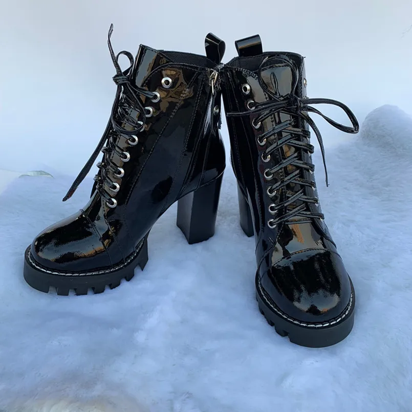 leather high heel combat boots