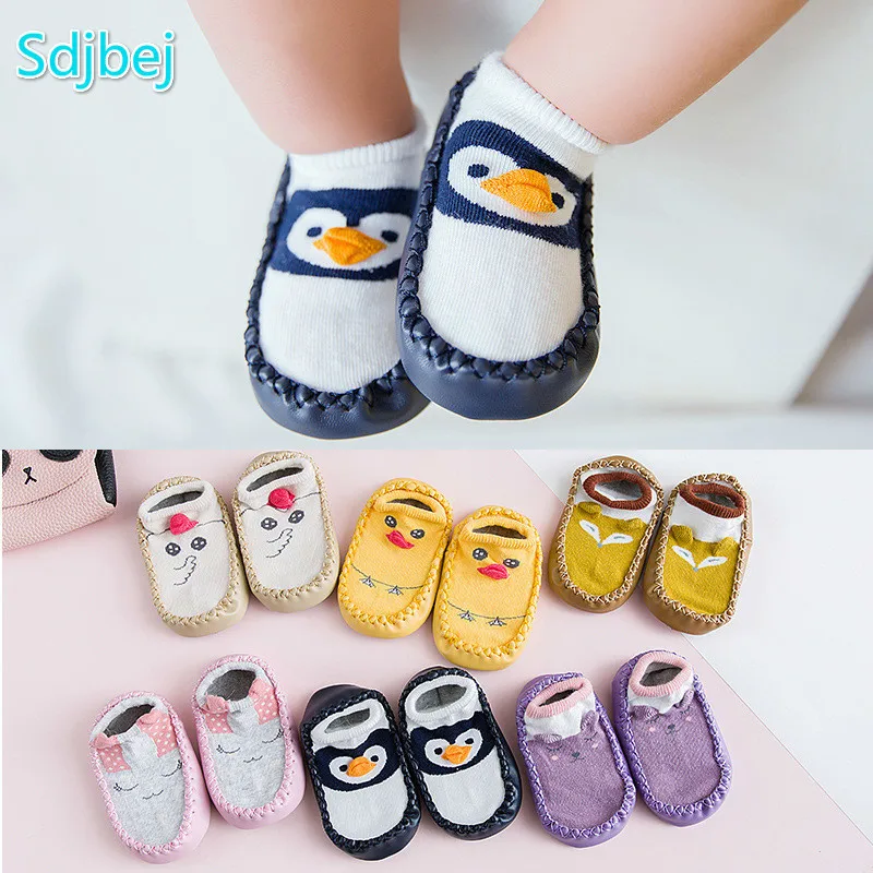 

Cartoon Animal Moccasins Baby Boy Girls Socks Shoes Fox Penguin Newborn Infant Toddler Soft Sole First Walker Prewalkers