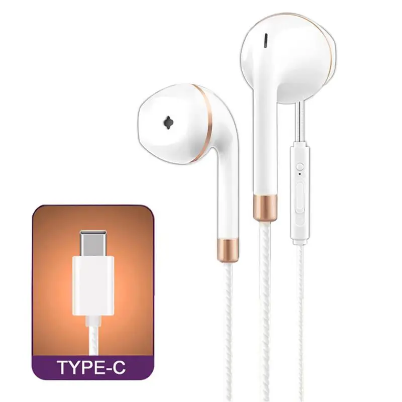 

Fashion Music Earphones Wired Anti-wrap Line Control With Mic In-ear Style Type C Earphones USB-C Earbuds For For Xiaomi Huawei