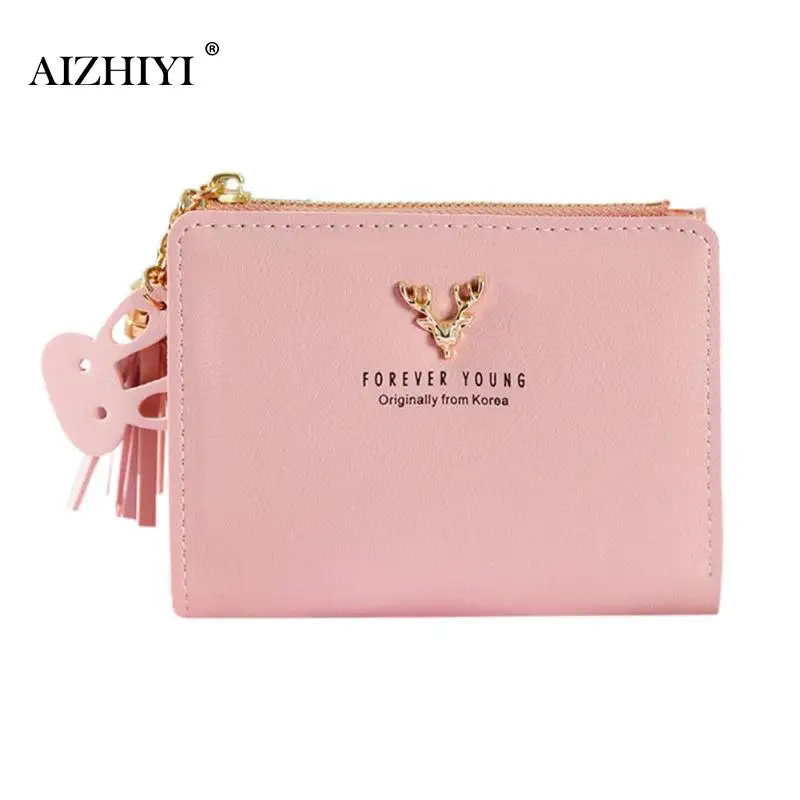 

Cute Animal Deer Girls Bifold Short Wallet Soft PU Leather Clutch Women Casual Zipper Coin Purse Card Holder