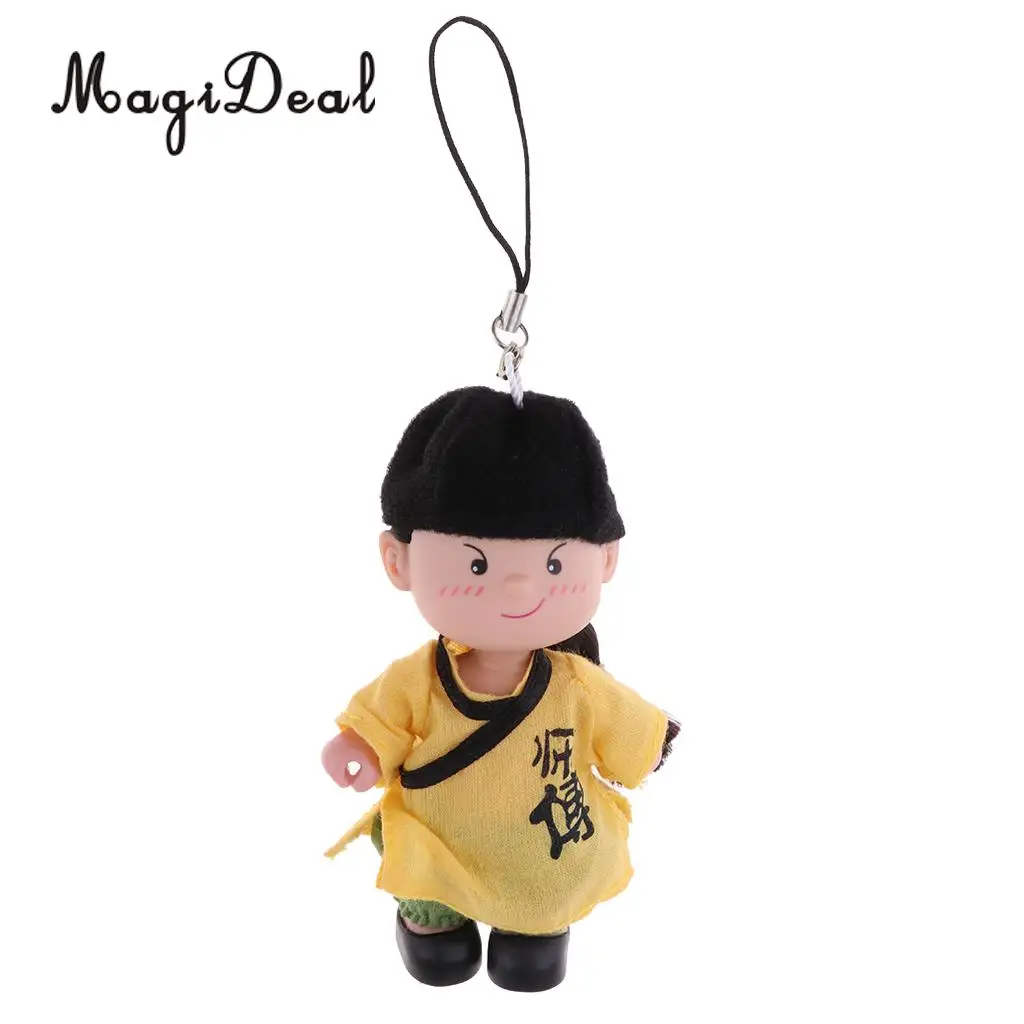 

10inch Mini Kung Fu Boy Doll Keychain Souvenir Key Chain Ornament with Yellow Training Clothes