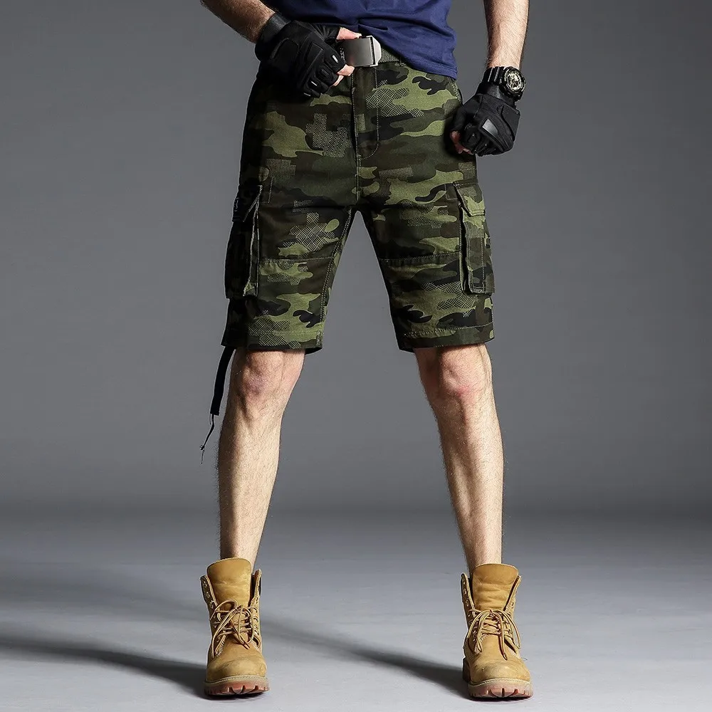 Мужские летние шорты-карго размера плюс с камуфляжным принтом,, хлопковые повседневные модные шорты, брендовая одежда, мужские шорты с карманами
