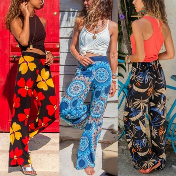 

2019 New Women Casual Baggy Harem Pants Boho Hippie Wide Leg Gypsy Palazzo Casual Plus Size Loose Floral Print Trousers