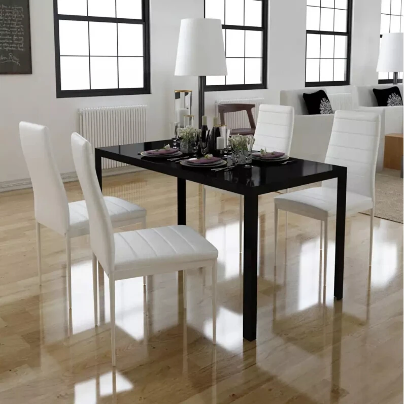 VidaXL 5 Pcs Dining Table Set Black And White Tempered Glass Table Top Dining Room Furniture Dining Room Sets