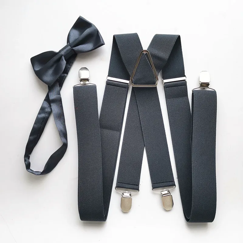 

Dark gray Color 140 cm XXL Size Big Adult Suspender Butterfly Bow tie Adjustable Suspenders Neck tie set Men Women LB054