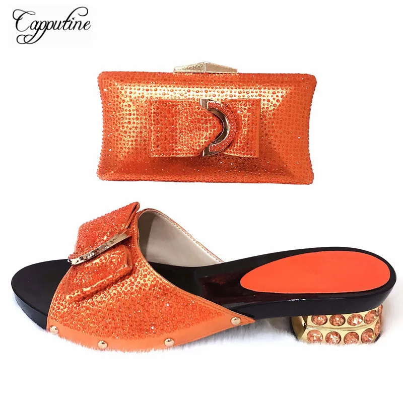 

Capputine New Italian Design Rhinestone Pink Shoes With Bag Set African Style Pumps 4.5CM Woman Shoes And Purse Set For Party