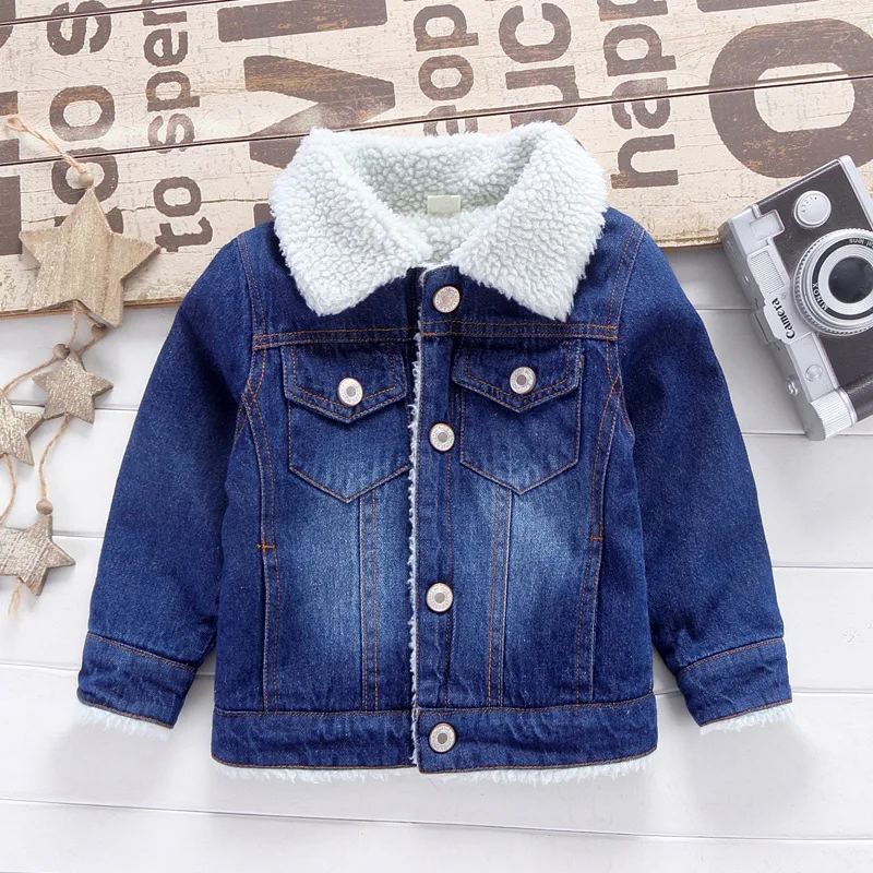 

2018 Winter New Boys Lamb Wool Coat Kids Cowboy Jacket Casual Lapel Long Sleeve Buttons Soild Denim Tops