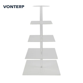 

HMROVOOM 1PC square 5 Tier Acrylic Cupcake Display Stand /acrylic cake stand/Cake holder 5 Tier Square(6" between 2 layers)