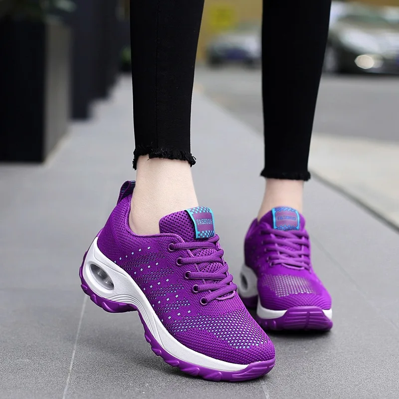 

2018 Outdoor Women Shoes Purple Platform Sneakers Women Casual Shoes Breathable Damping Red Wedges Women Sneakers Tenis Feminino