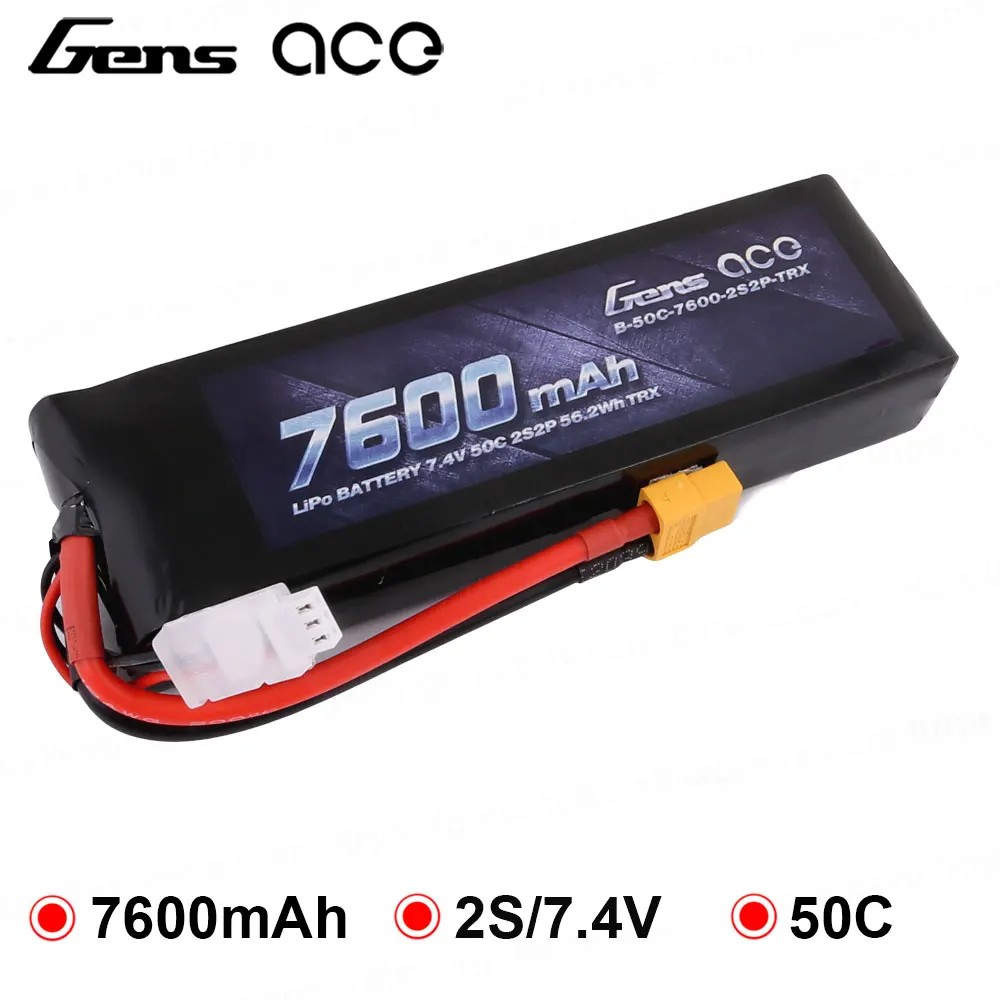 Gens ace 2S Lipo Аккумулятор 7,4 V 7600mAh RC автомобильный аккумулятор для Traxxas 50C с TRX вилкой батарея для RC TRXXAS REVO 1/10 1/8 автомобиля