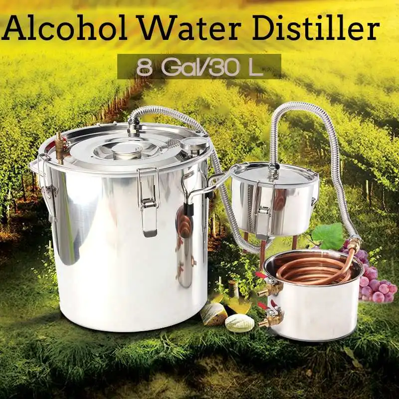 

8GAL/30L DIY Home Distiller Moonshine Alcohol Stainless Copper Water Wine Essential Oil Brewing Kit +Thumper Keg+Condenser Keg