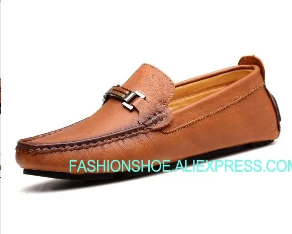 

Light Brown Lazy Shoes for men Spring Summer Men Peas Shoes Flat heel Breathable Driving Loafers
