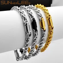 SUNNERLEES модные украшения 316L браслет из нержавеющей стали 6 мм геометрический Пшеница звено Цепочка Золото Серебро Черный для мужчин женщин подарок SC60 B