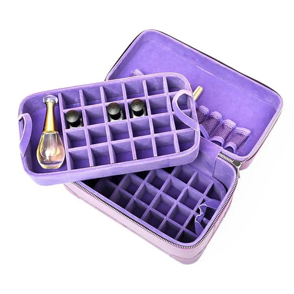 زيت طبيعي حقيبة التجميل حقيبة بو الجلود طبقة مزدوجة ماكياج المنظم زيت طبيعي زجاجات طقم أدوات تجميل مستحضرات التجميل أكياس