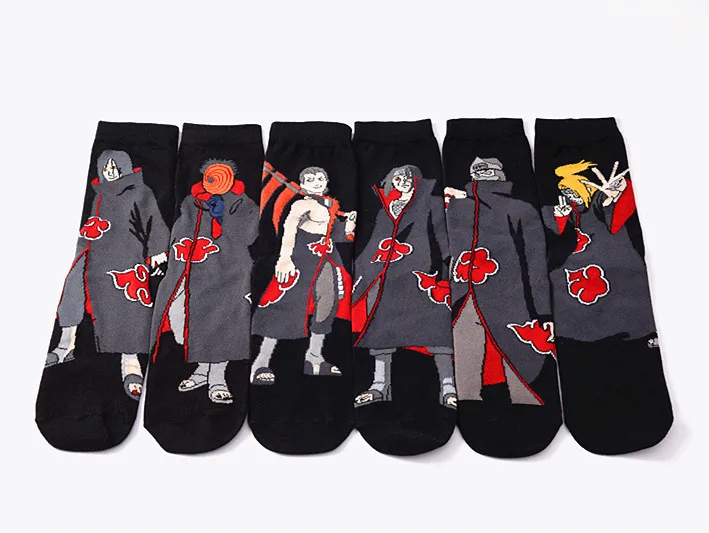 Носки с персонажами из аниме Наруто, Акацуки, мужские носки для взрослых, Pein Konan Uchiha Itachi Orochimaru Sasori Deidara Hidan, Красные Теплые забавные носки