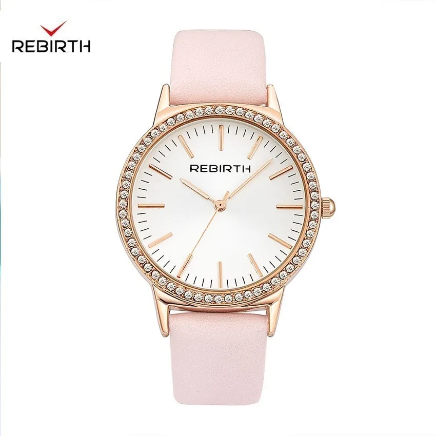 

Women Watch Luxury Brand Casual Simple Leather Strap Round Stainless Steel Case with Cristal Watches Women Fashion Watch 2019
