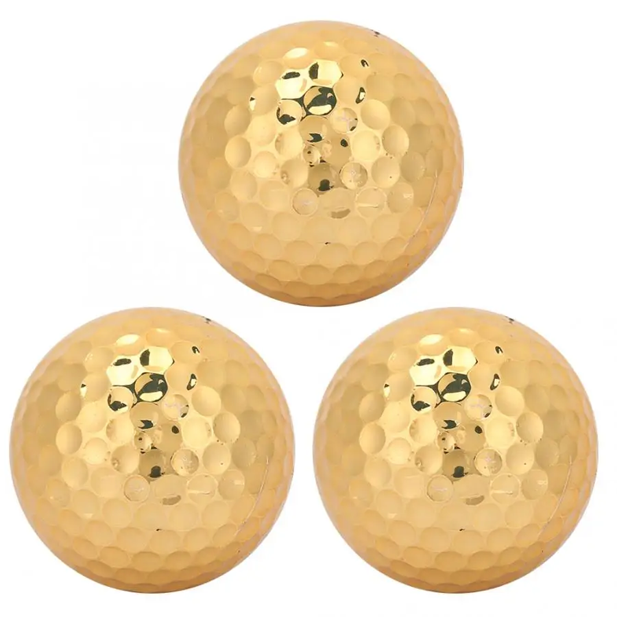 Golf Ball 3Pcs Gold Rubber Golf Balls Golf Training Aids Outdoor Exercise Sports Equipment Gift