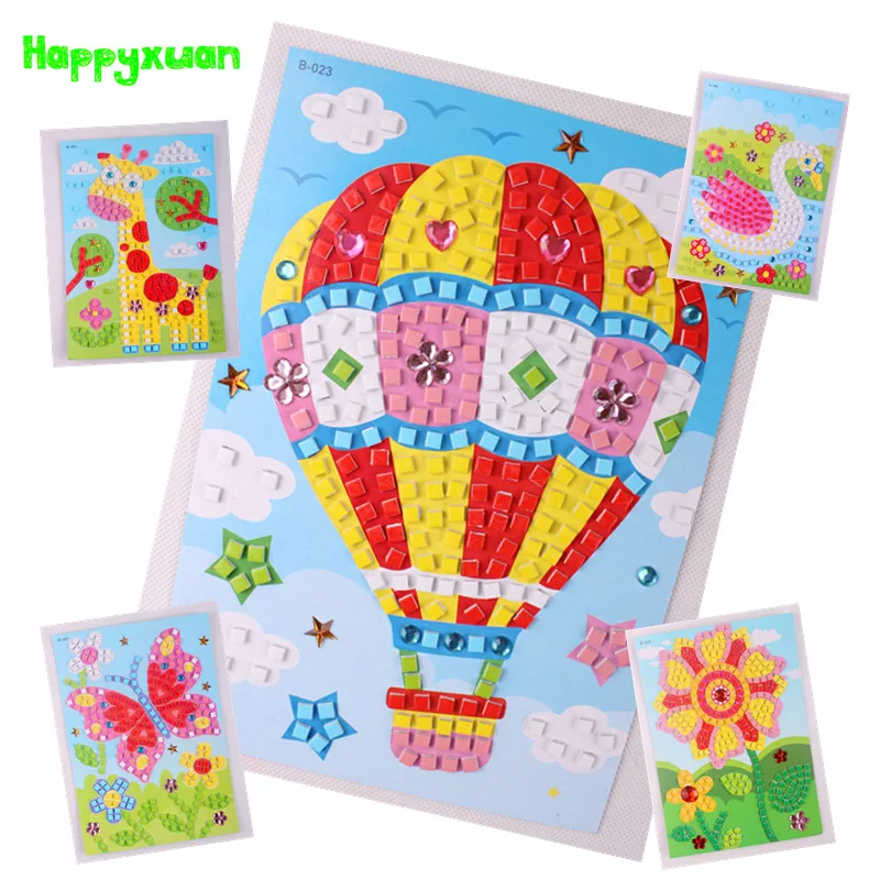 

Happyxuan 5pcs/lot16.5*23.5cm Kids DIY handmade Cartoon Crystal Mosaic Art Stickers Puzzle Educational Toys for Child