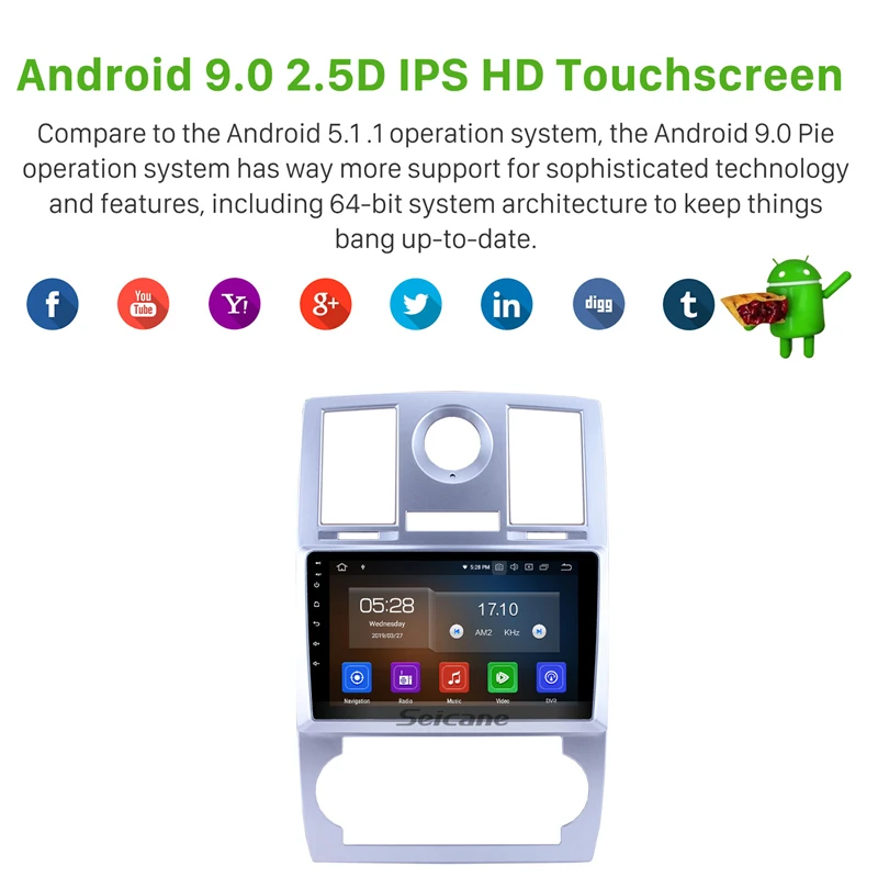 Perfect Seicane Car Navi 9" Stereo HD Android9.0 GPS For Chrysler Aspen 300C 2004 2005 2006 2007 2008 Quad-core/8-core Multimedia Player 1