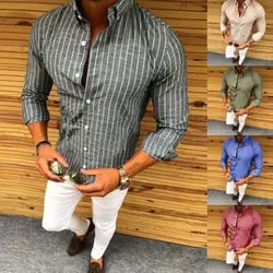 1 шт Для мужчин топ, футболка в полоску с длинными рукавами внешние кнопки нагрудные Мода Повседневное человек Костюмы Бизнес офисные H9