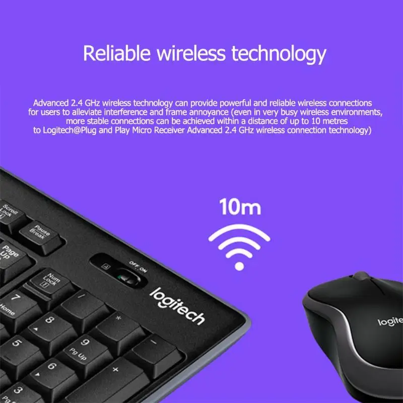 Logitech MK270 2,4G Беспроводной оптический Мышь полноразмерная клавиатура комбинированный 1000 Точек на дюйм беспроводная мышь для домашний рабочий стол портативных ПК