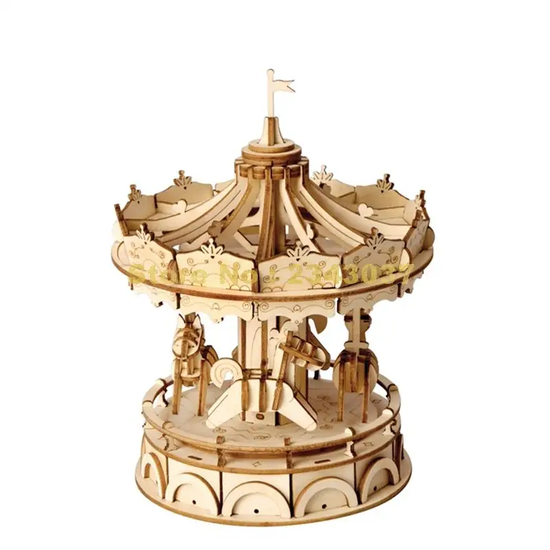 

TG404 3D Wooden Merry-Go-Round Laser Cutting Puzzle Children Kid Decor Model Building Toy