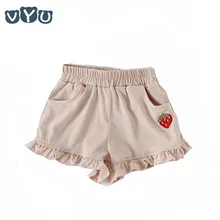 Летние детские шорты для девочки с вышивкой с героями мультфильмов, детское платье с рисунком клубники узор для детей ясельного возраста, комплект со штанами для детей конфеты цветные штаны