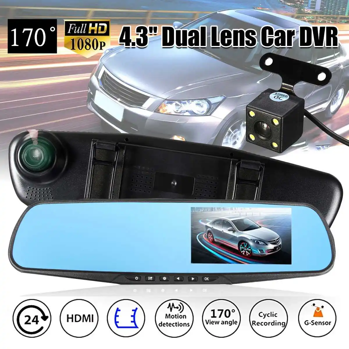 

HD 1080P Car Camera Dual Lens Car DVR Camera Dashcam Auto Video Recorder Night Vision With G-sensor Dash Camera Car Camera