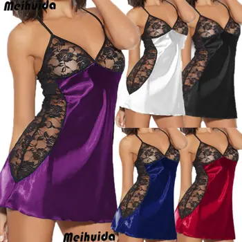 

New Sexy Underwear Women Nightwear Short Mini Dress Lace Sleepshirts Plus Size 2019