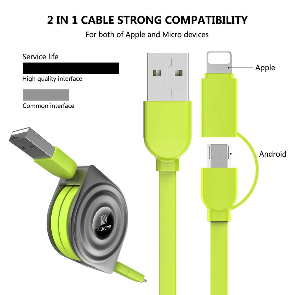 FLOVEME 2 в 1 Выдвижной Кабель Micro USB для Huawei P10 P20 Lite адаптер быстрой зарядки iPhone 6 6S 7 8 Plus