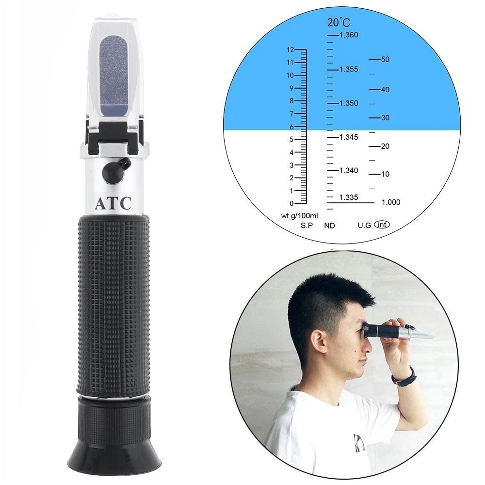 

Handheld Adjustable Specific Gravity Refractometer 0-12g/ml 1.335~1.360nd 1.000~1.050sg Pipet Mini Screw Driver Manual Focusing