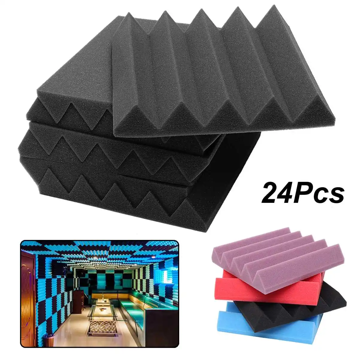 24pcs Soundproofing Foam Acoustic Studio Wedge Foam Noise Sponge KTV