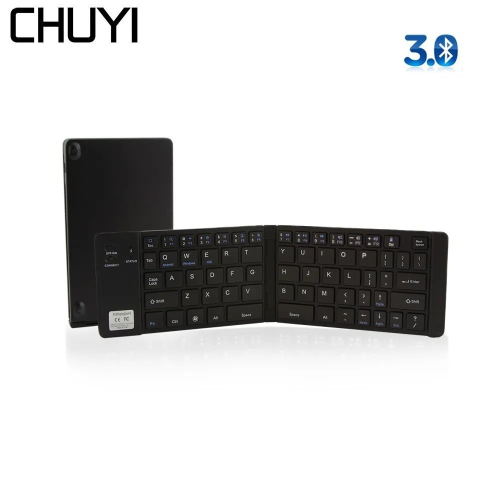 

CHUYI Mini Portable Folding Bluetooth Keyboard BT 3.0 Wireless Rechargeable Slim Foldable Keypad for iPhone Android Windows PC