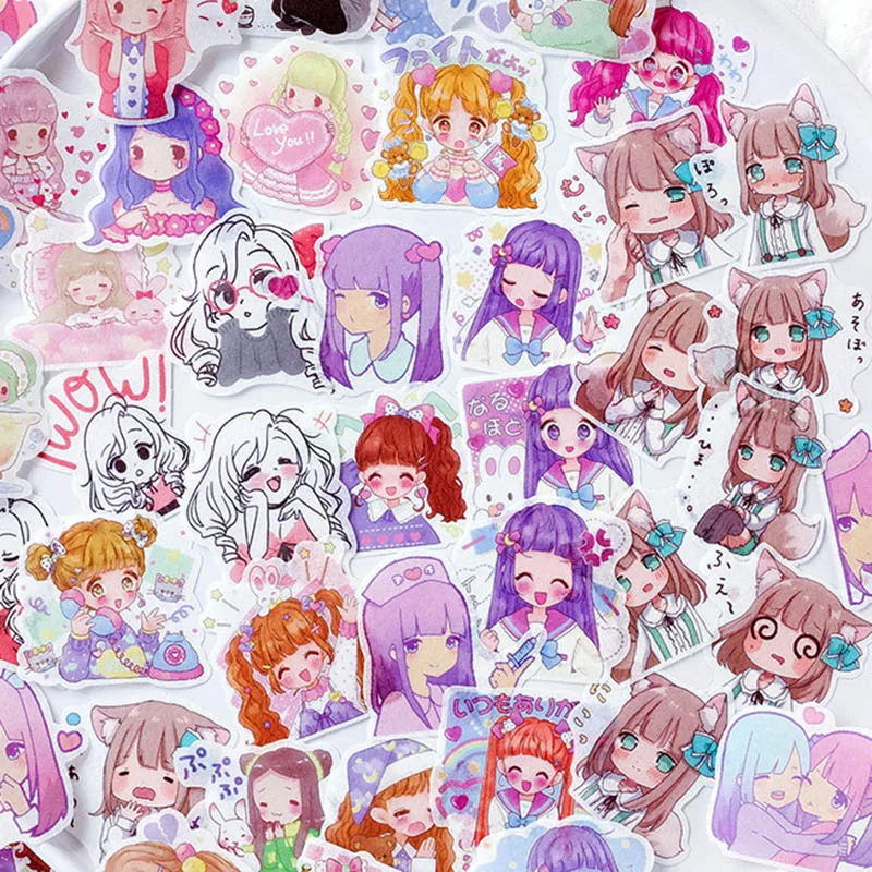 

40pcs/bag Kawaii Cartoon Girls Stickers Creative Decorative Stickers For The Diary Scrapbooking Albums Diy Stickers Accessories