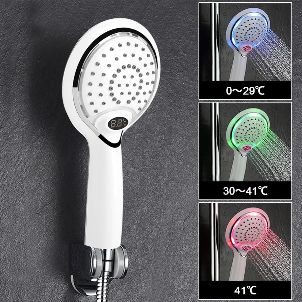 

Romantic Digital Temperature Display 3 Colors LED Shower Head Bathroom Handheld Water Saving Shower Spray Head Sprayer Hot Sale