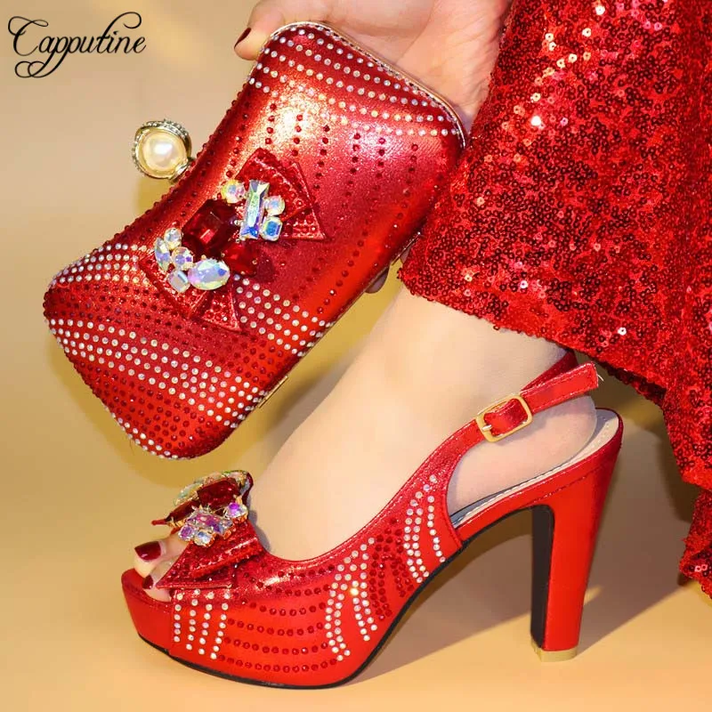 Capputine High Quality PU With Rhinestone Shoes And Purse Set Italian High Heels Shoes And Bag Set For Wedding Free Shipping Capputine High Quality PU With Rhinestone Shoes And Purse Set Italian High Heels Shoes And Bag Set For Wedding Free Shipping