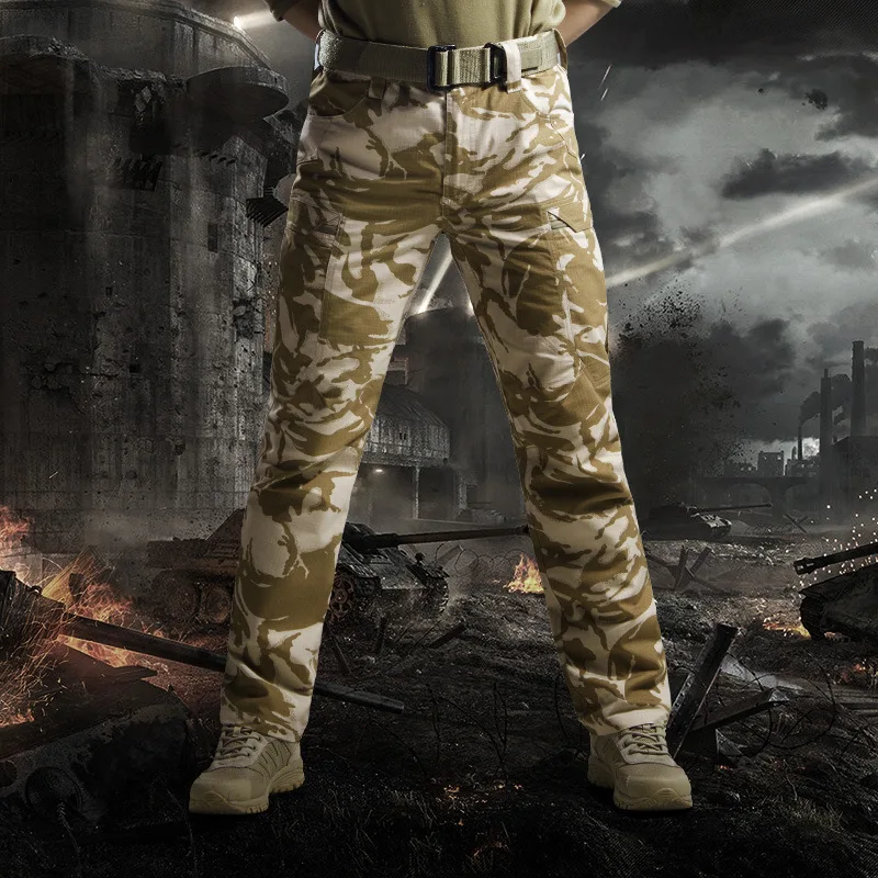Multi-pocket Men's Camo Straight Tactical Trousers Army Fans Outdoor Training Climbing Plaid Wearproof Breathable Military Pants | Спорт и