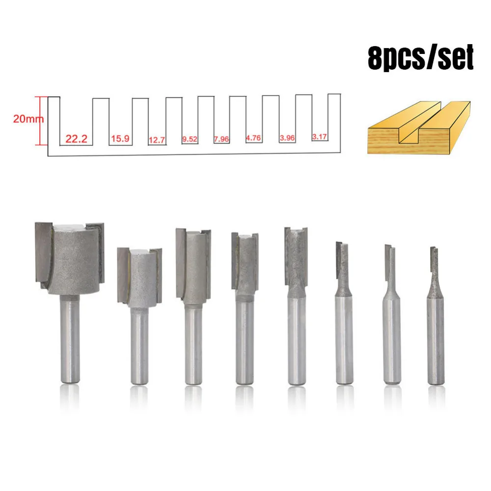 8 шт 1/" хвостовик флейты прямые фрезы Деревообрабатывающие инструменты фрезы Т-образные двухконтурные деревообрабатывающие фрезы