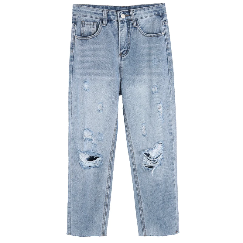 

Women's Ripped Hole Harem Pants High Waist Jeans Vintage Female Loose Ankle-length Cowboy Pant Fashion Trousers
