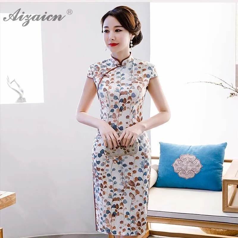 Женское китайское традиционное платье Cheongsam Элегантное Длинное Платье с принтом